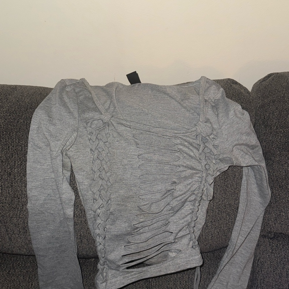 Gray Lace-Up Women's Top